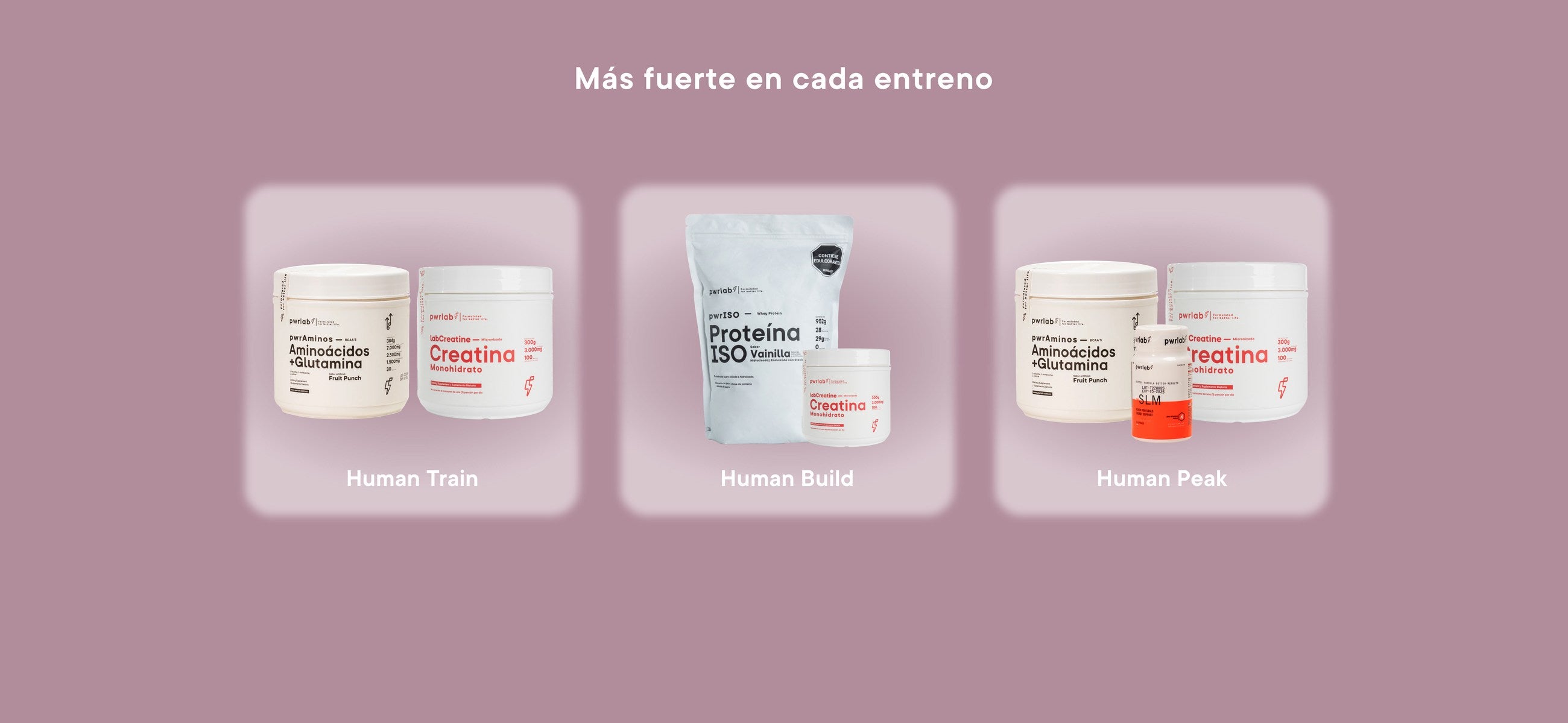 Combos Human Train, Human Build y Human Peak. Pulsa para ver opciones y precios.