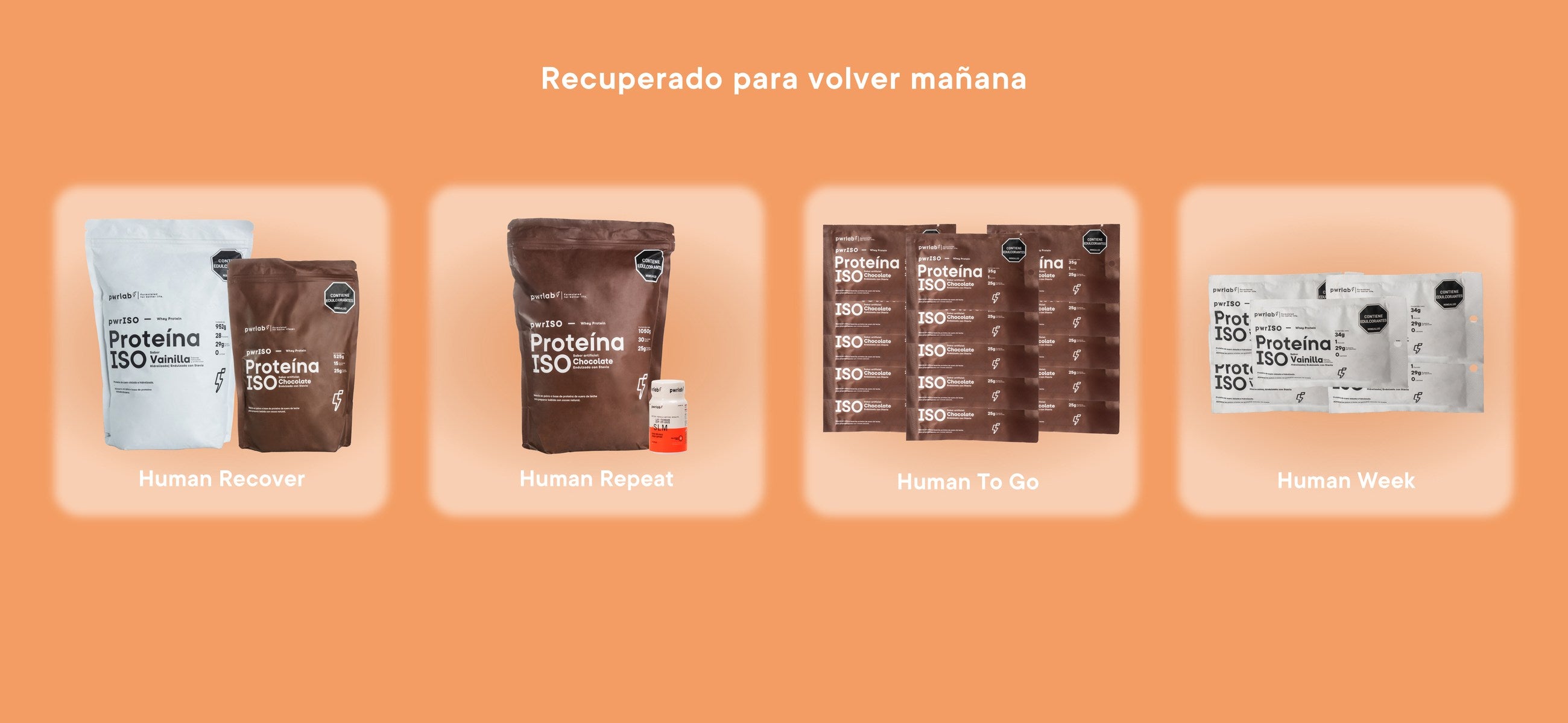 Combos Human Recover, Human Repeat, Human To Go y Human Week. Pulsa para ver opciones y precios.